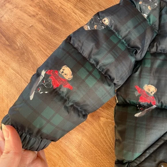 Polo Ralph Lauren Down Puffer Jacket Infant Baby 24M Months Bear Plaid Full Zip